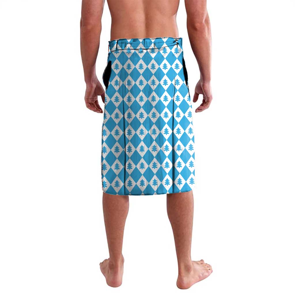 Christmas Bavarian lederhosen shorts, blue patterned fabric with pine tree repeat