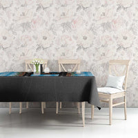 Black Christmas tablecloth with blue edge and tabletop banner-style panel