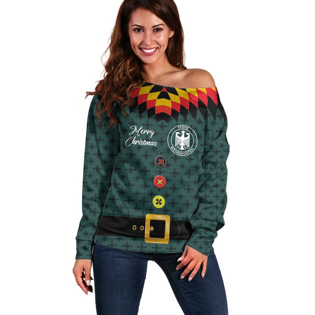 Custom German Christmas Off Shoulder Sweater German Football Jersey mix Santa Suit Style - Wonder Print Shop