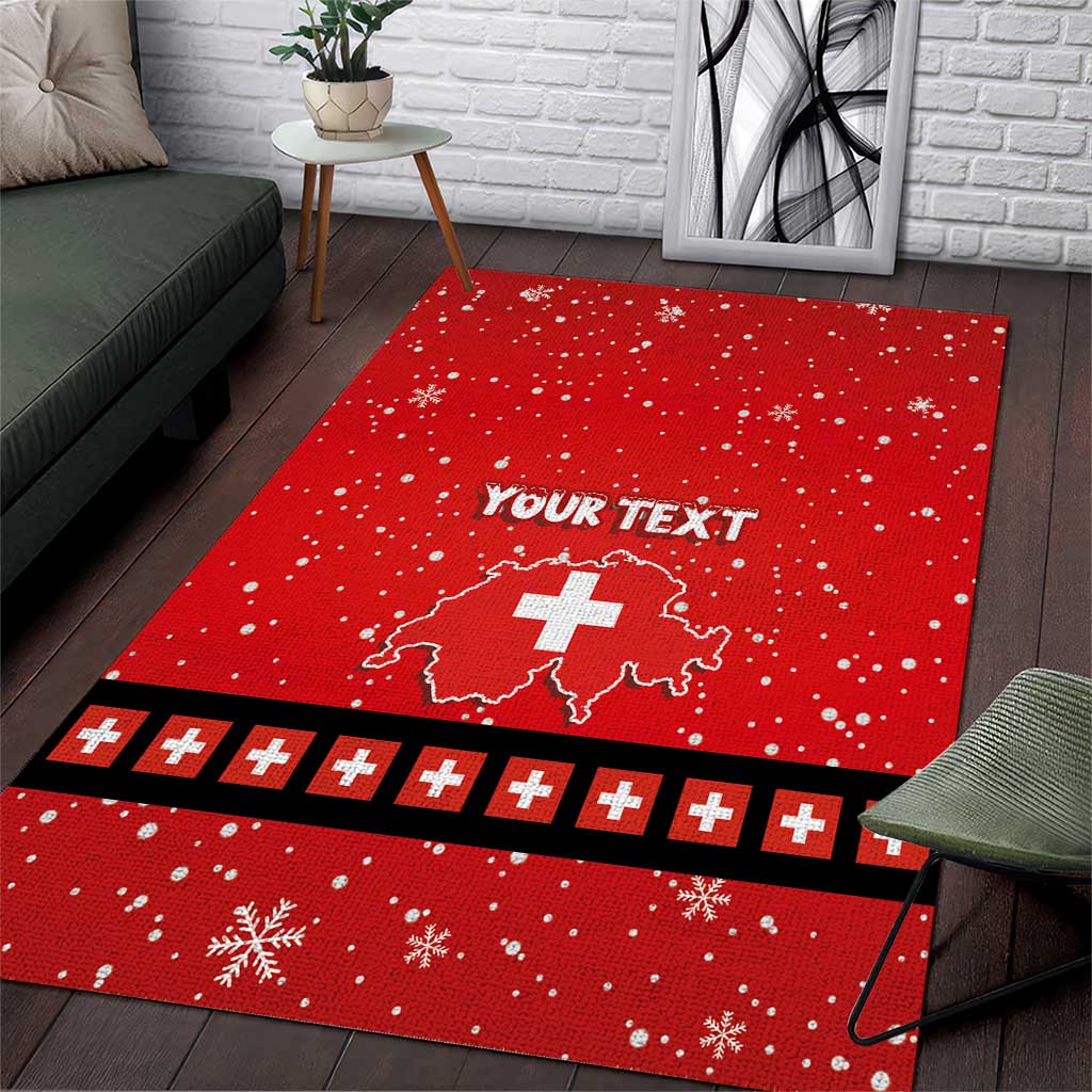 Red Christmas area rug with Swiss cross border and custom text center
