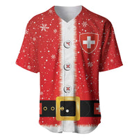 Red baseball jersey with Swiss cross, snowflakes, button-front placket