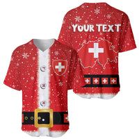 Red baseball jersey set—front and back—Swiss cross, snowflakes, button placket