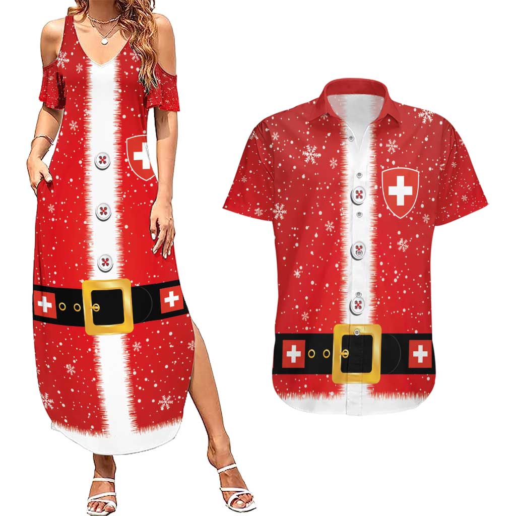 Personalized Swiss Christmas - Designed in Santa Suit Couples Matching Summer Maxi Dress and Hawaiian Shirt - Wonder Print Shop