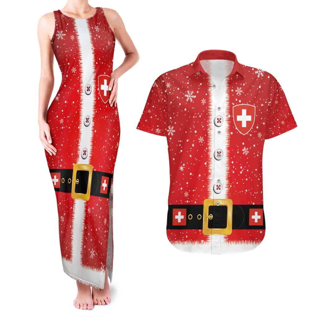 Personalized Swiss Christmas - Designed in Santa Suit Couples Matching Tank Maxi Dress and Hawaiian Shirt - Wonder Print Shop