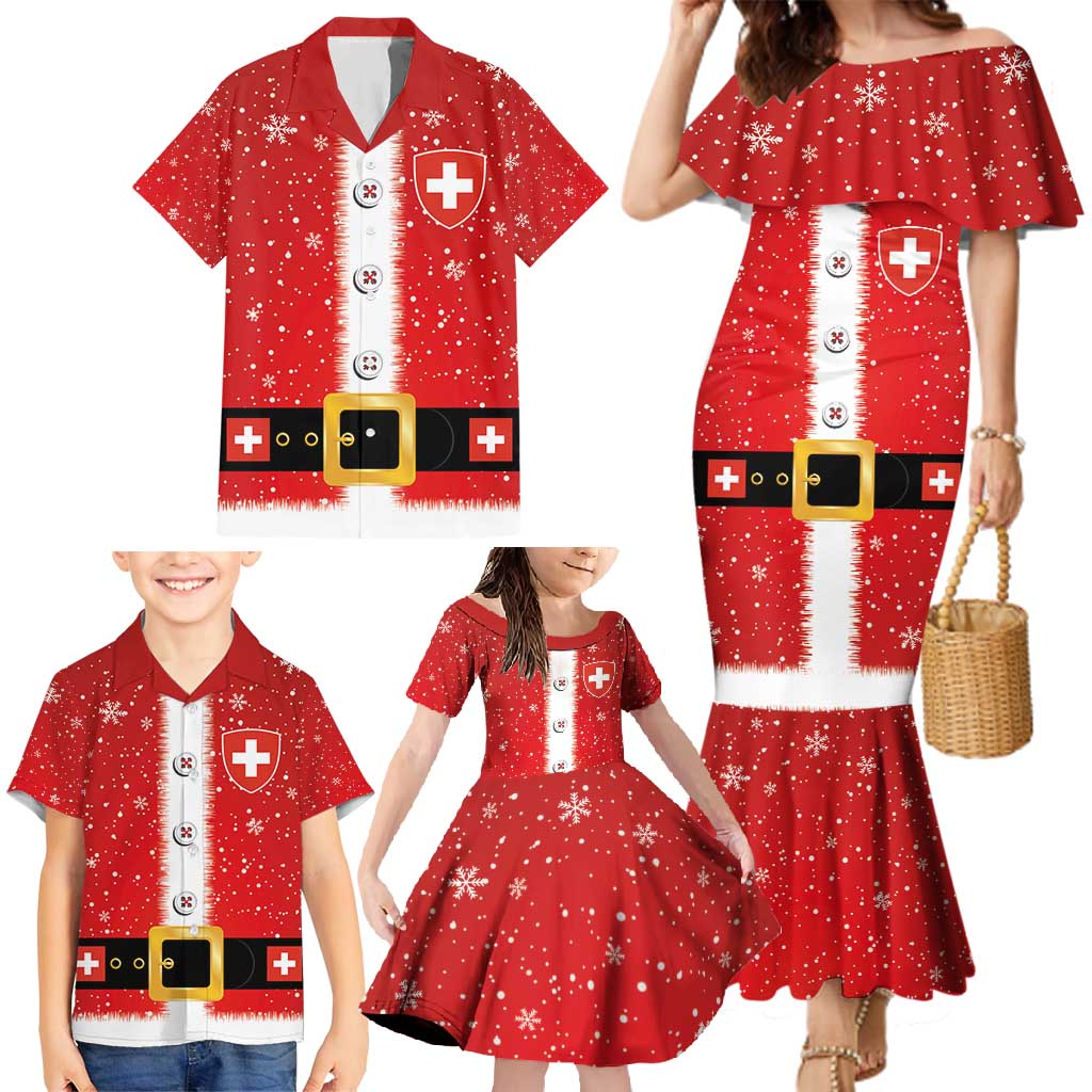 Personalized Swiss Christmas - Designed in Santa Suit Family Matching Mermaid Dress and Hawaiian Shirt - Wonder Print Shop