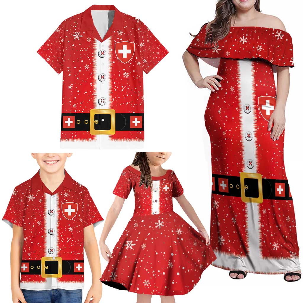 Personalized Swiss Christmas - Designed in Santa Suit Family Matching Off Shoulder Maxi Dress and Hawaiian Shirt - Wonder Print Shop