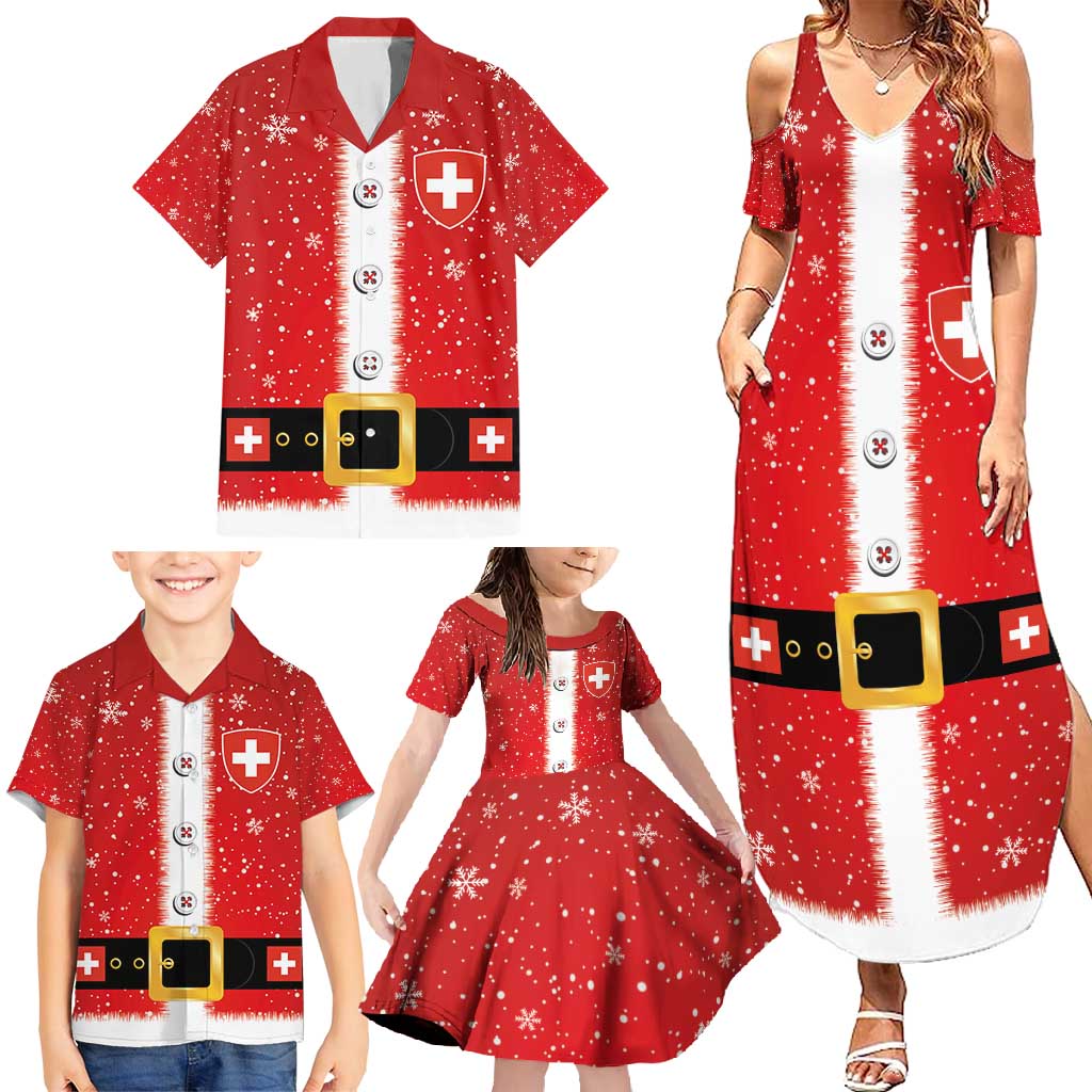 Personalized Swiss Christmas - Designed in Santa Suit Family Matching Summer Maxi Dress and Hawaiian Shirt - Wonder Print Shop