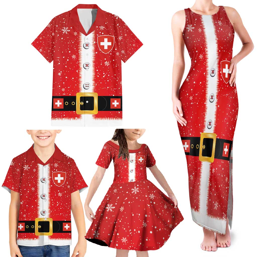 Personalized Swiss Christmas - Designed in Santa Suit Family Matching Tank Maxi Dress and Hawaiian Shirt - Wonder Print Shop