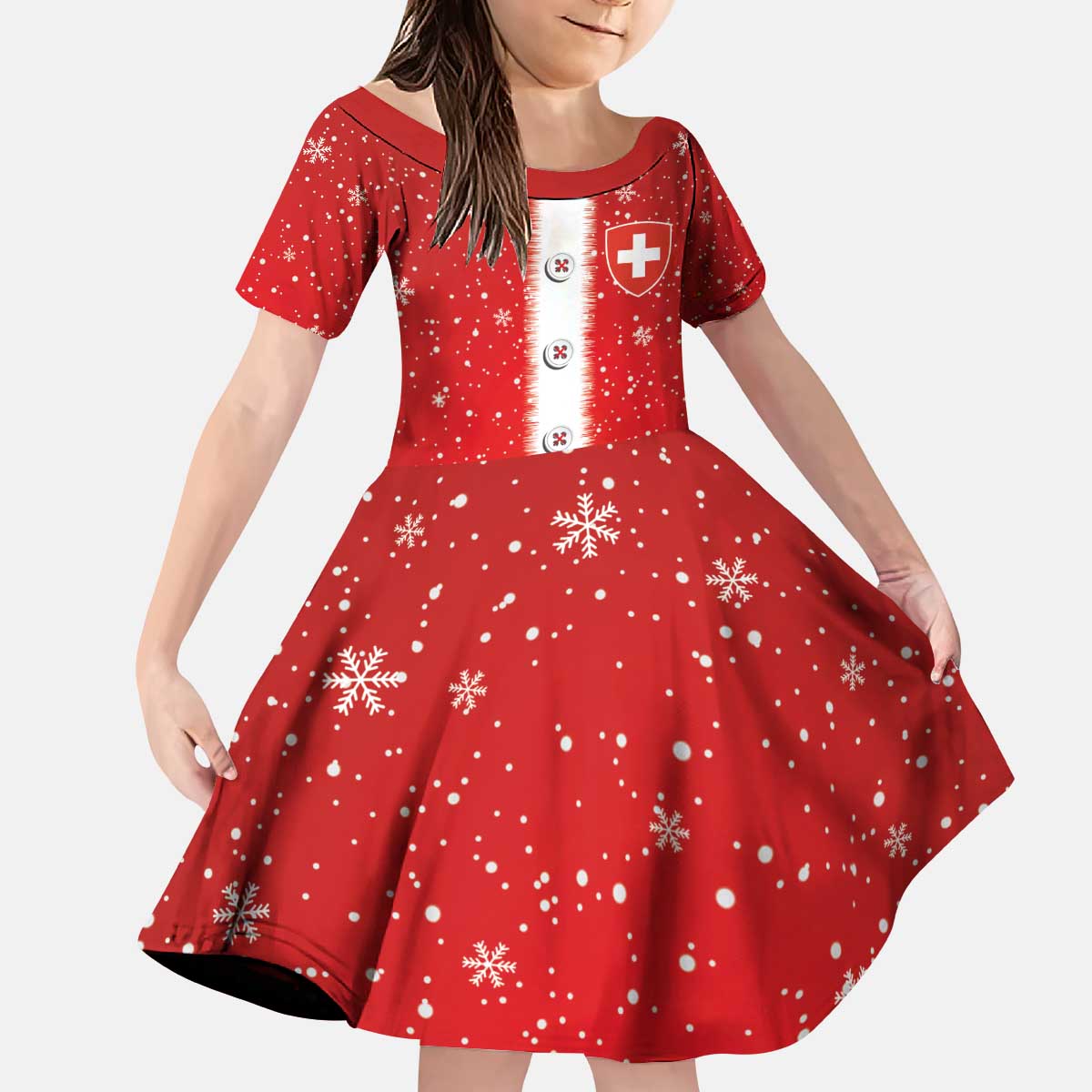 Personalized Swiss Christmas - Designed in Santa Suit Kid Short Sleeve Dress - Wonder Print Shop