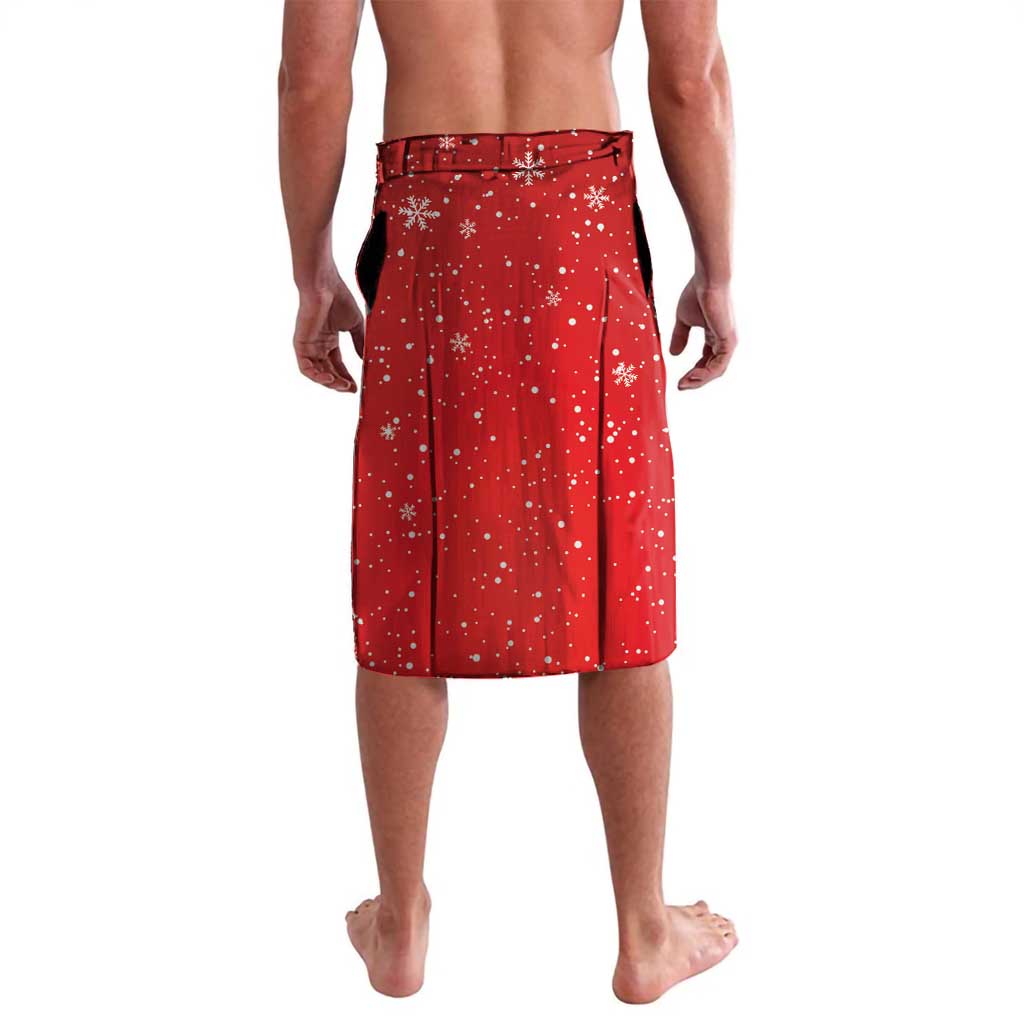 Red personalized lava lava wrap skirt with all-over snowflake print and belt