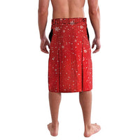 Red personalized lava lava wrap skirt with all-over snowflake print and belt