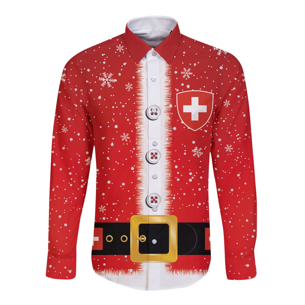 Personalized Swiss Christmas - Designed in Santa Suit Long Sleeve Button Shirt - Wonder Print Shop