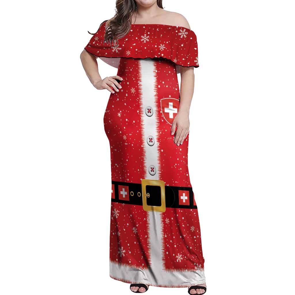 Personalized Swiss Christmas - Designed in Santa Suit Off Shoulder Maxi Dress - Wonder Print Shop