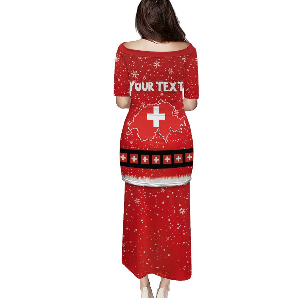 Red long Christmas dress with back print, Swiss map and 'YOUR TEXT'