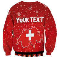 Red Christmas sweatshirt back with snowflakes, Switzerland map and centered cross