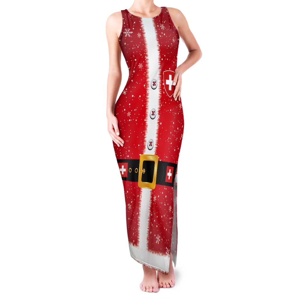 Personalized Swiss Christmas - Designed in Santa Suit Tank Maxi Dress