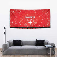 Red Christmas tapestry with snowflakes, 'YOUR TEXT' and Swiss map cross with cross stripe