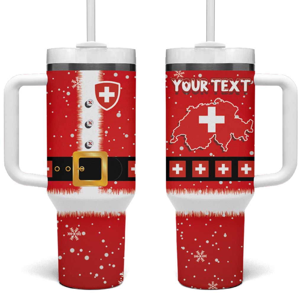 Red insulated tumbler with handle and lid, Swiss cross festive design and confetti pattern