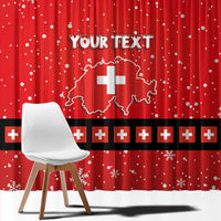 Red holiday curtain panel with snowflake dots, custom text, Swiss map and Swiss cross band