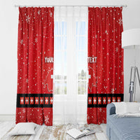 Red holiday curtain set with snowflake dots, Swiss map print, and Swiss cross band