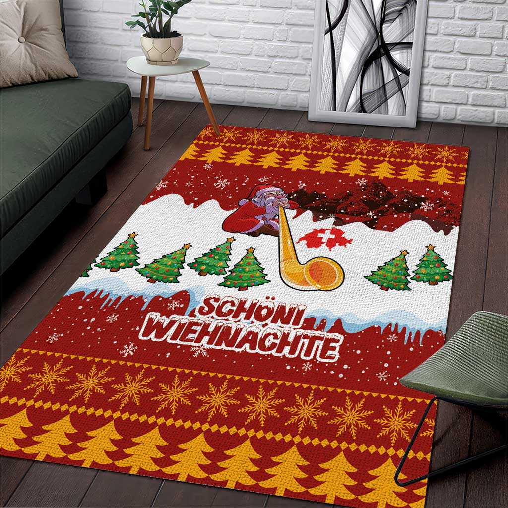 Swiss Santa Plays The Alphorn Christmas Area Rug The Matterhorn with Christmas Elements - Wonder Print Shop