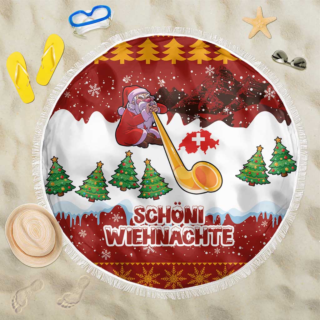 Swiss Santa Plays The Alphorn Christmas Beach Blanket The Matterhorn with Christmas Elements - Wonder Print Shop