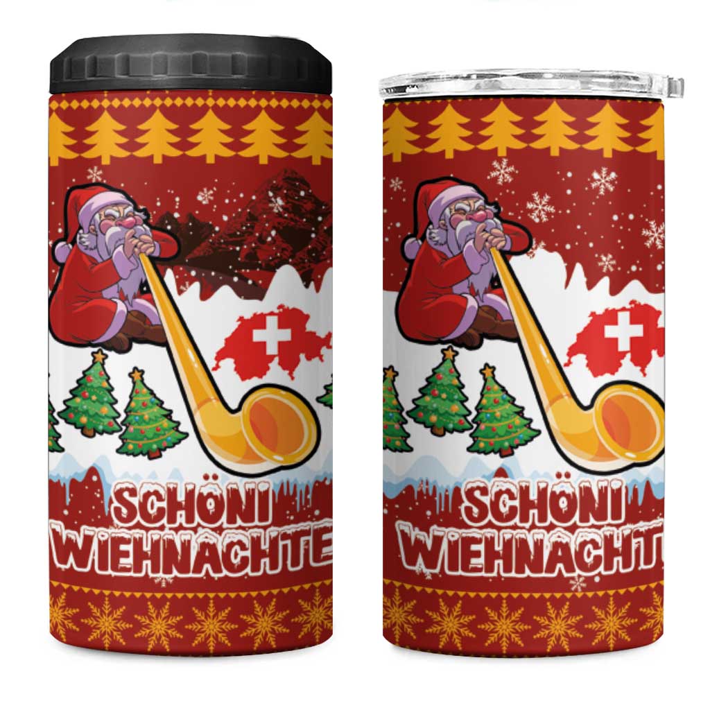 Swiss Santa Plays The Alphorn Christmas 4 in 1 Can Cooler Tumbler The Matterhorn with Christmas Elements - Wonder Print Shop