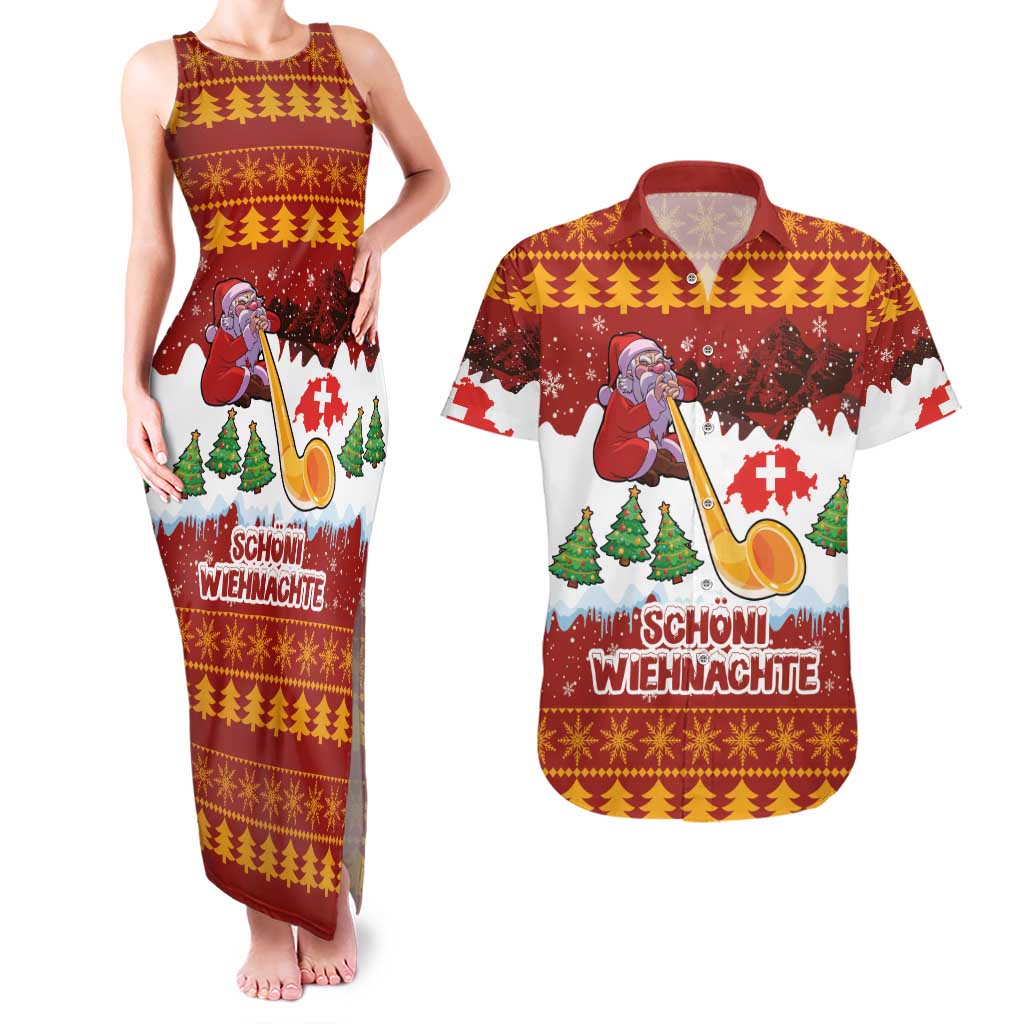 Swiss Santa Plays The Alphorn Christmas Couples Matching Tank Maxi Dress and Hawaiian Shirt The Matterhorn with Christmas Elements - Wonder Print Shop