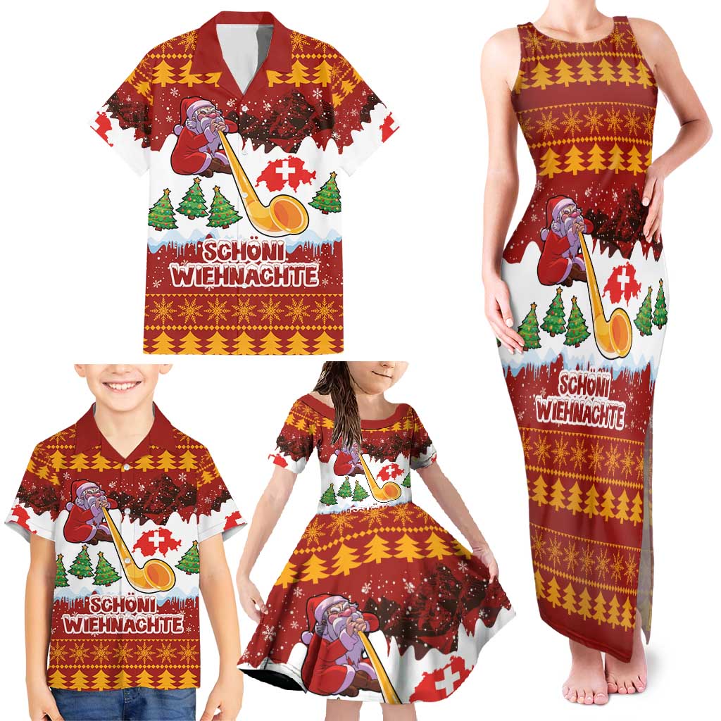 Swiss Santa Plays The Alphorn Christmas Family Matching Tank Maxi Dress and Hawaiian Shirt The Matterhorn with Christmas Elements - Wonder Print Shop