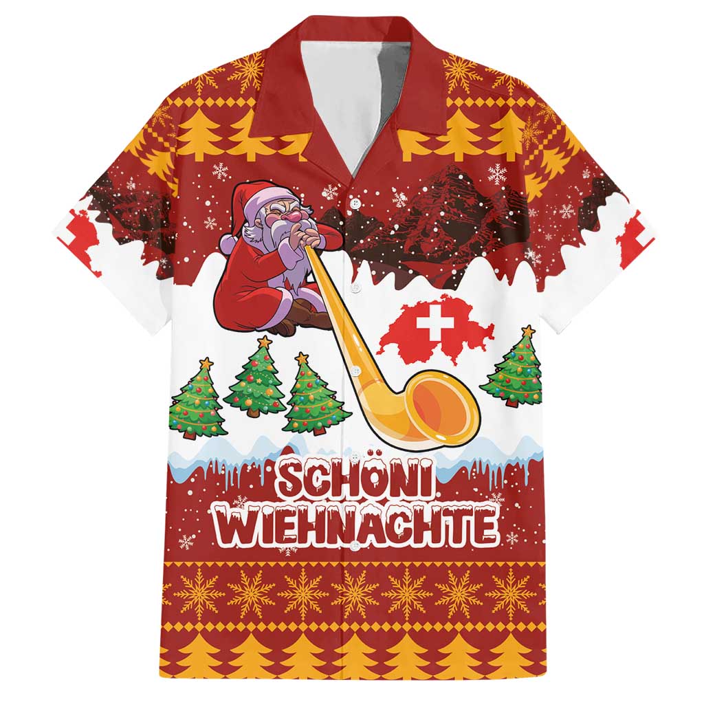 Swiss Santa Plays The Alphorn Christmas Hawaiian Shirt The Matterhorn with Christmas Elements - Wonder Print Shop