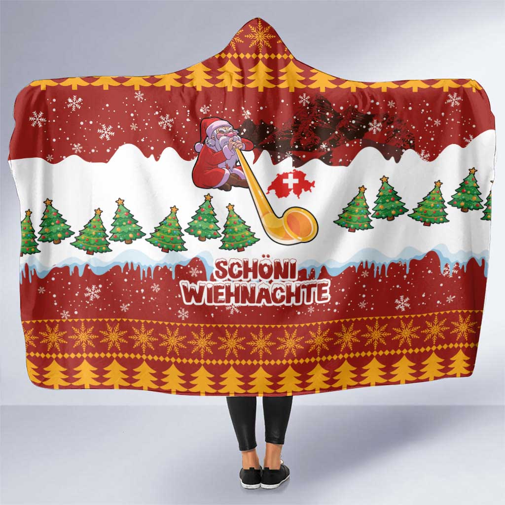 Swiss Santa Plays The Alphorn Christmas Hooded Blanket The Matterhorn with Christmas Elements