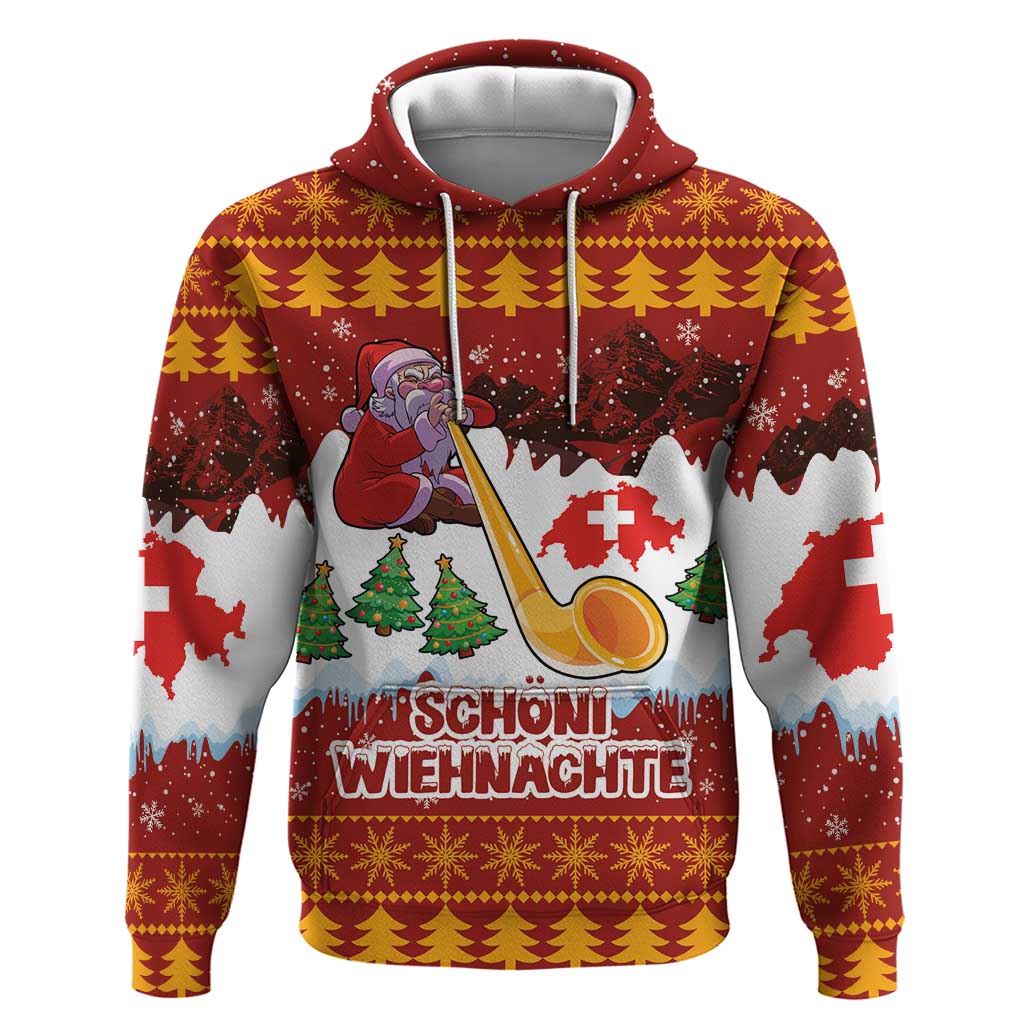 Swiss Santa Plays The Alphorn Christmas Hoodie The Matterhorn with Christmas Elements - Wonder Print Shop