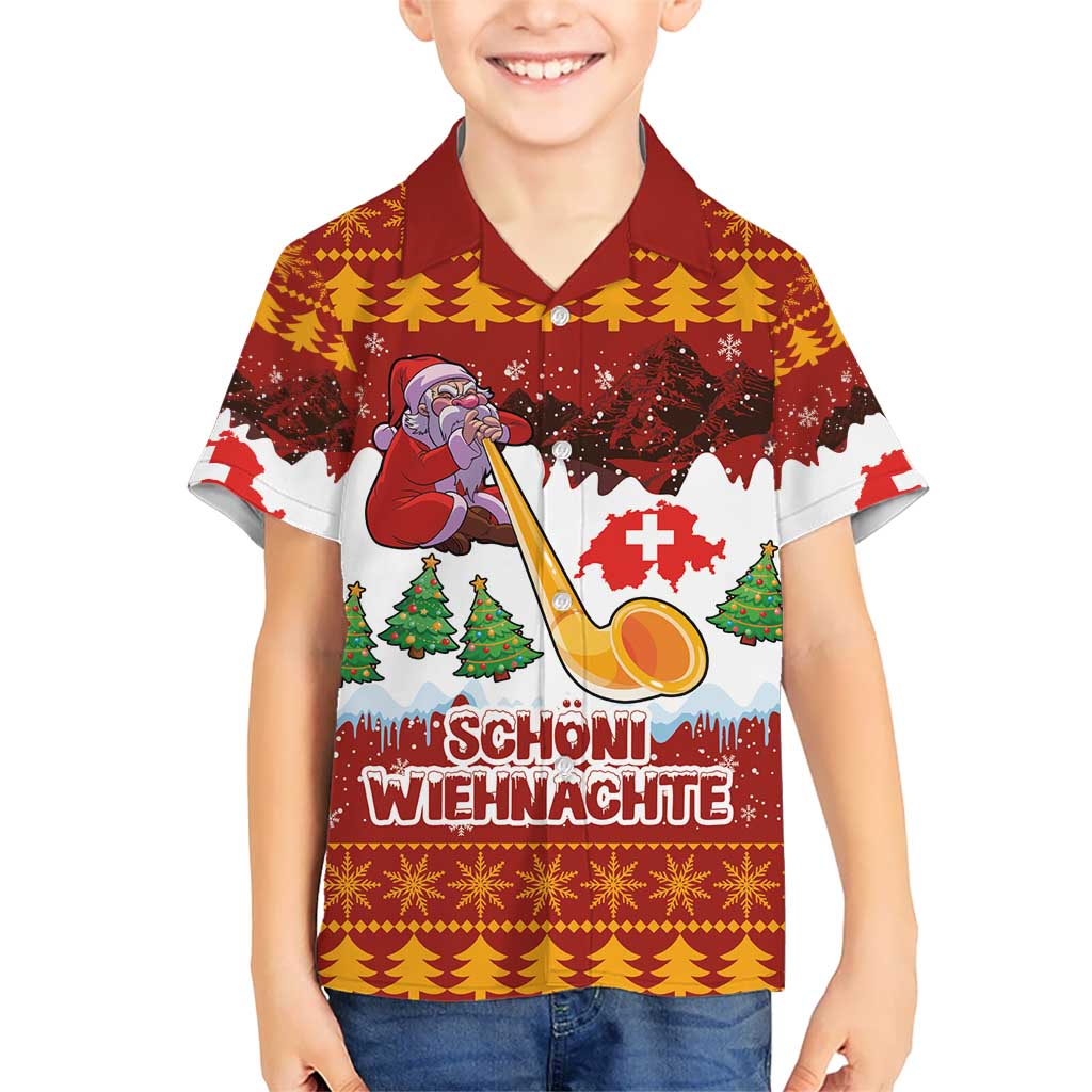 Swiss Santa Plays The Alphorn Christmas Kid Hawaiian Shirt The Matterhorn with Christmas Elements - Wonder Print Shop