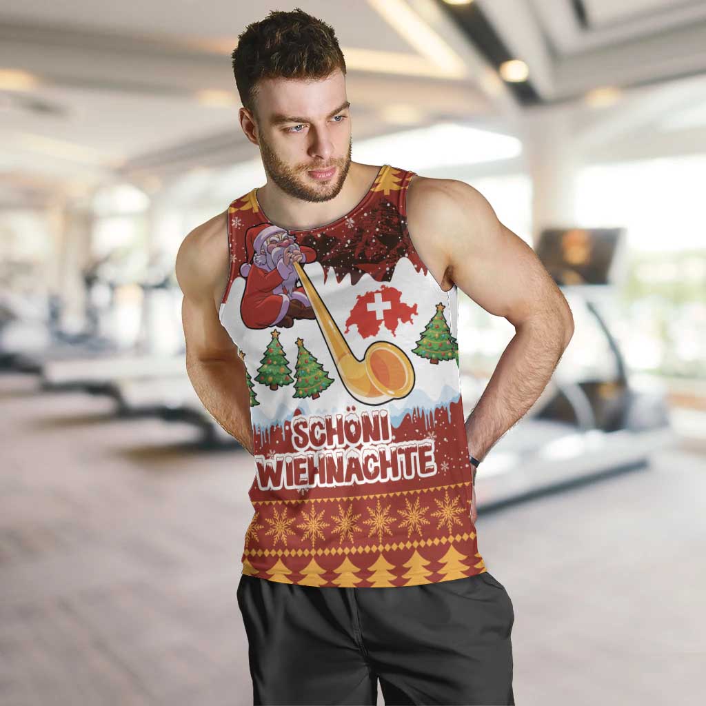 Swiss Santa Plays The Alphorn Christmas Men Tank Top The Matterhorn with Christmas Elements - Wonder Print Shop