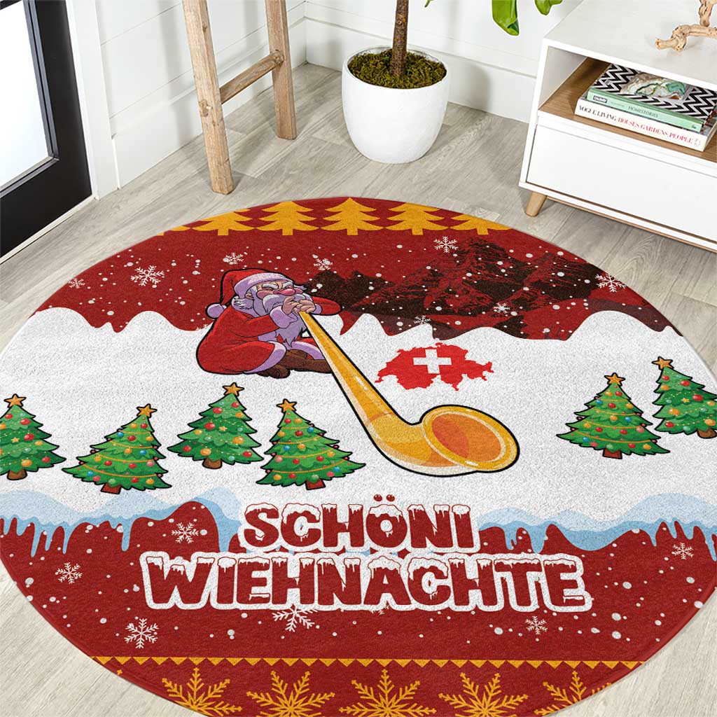 Swiss Santa Plays The Alphorn Christmas Round Carpet The Matterhorn with Christmas Elements