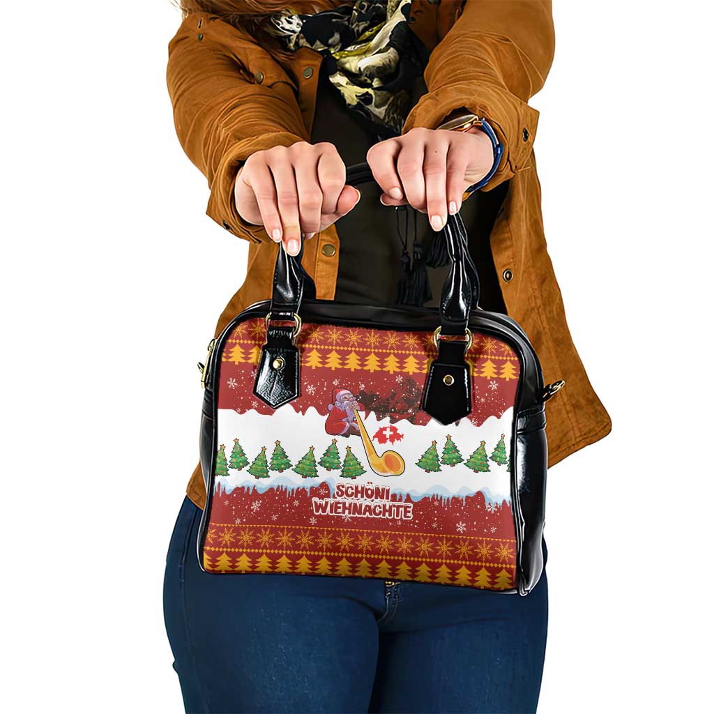 Swiss Santa Plays The Alphorn Christmas Shoulder Handbag The Matterhorn with Christmas Elements