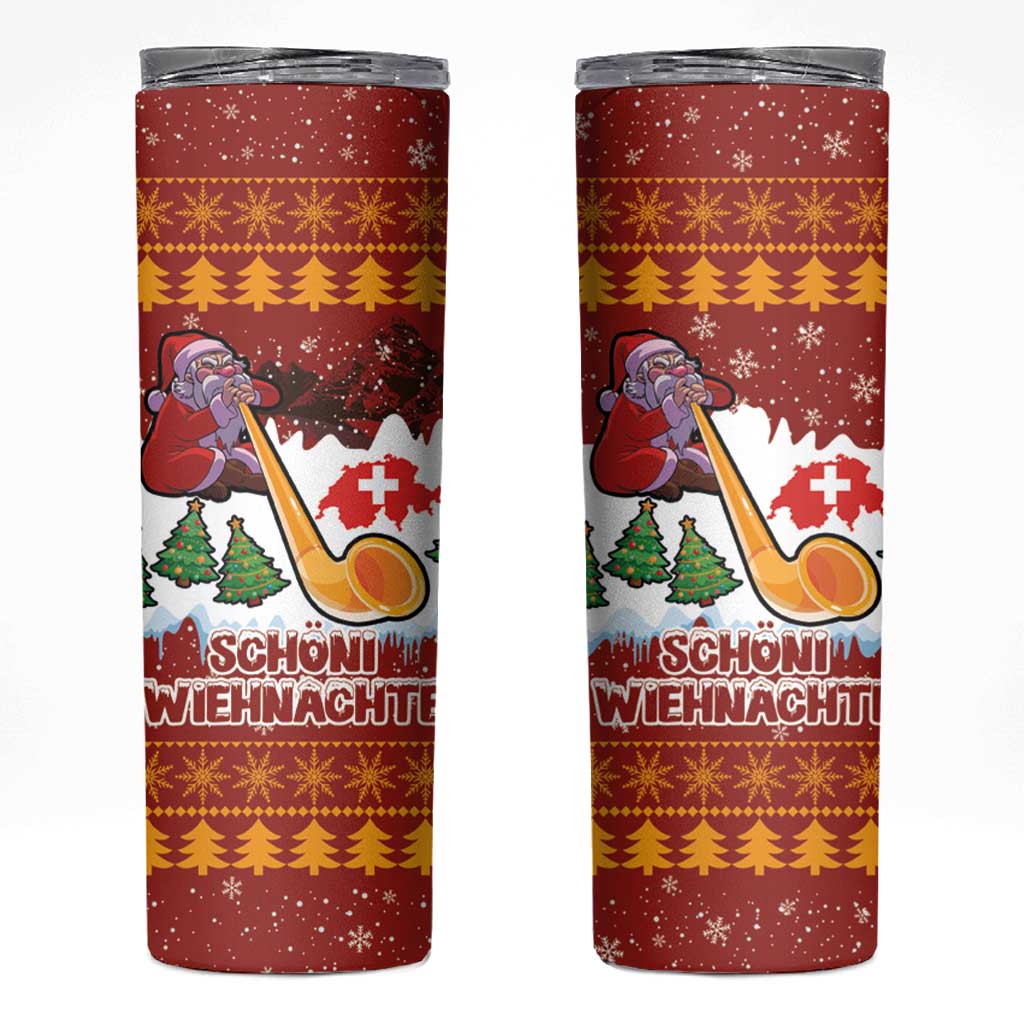 Swiss Santa Plays The Alphorn Christmas Skinny Tumbler The Matterhorn with Christmas Elements