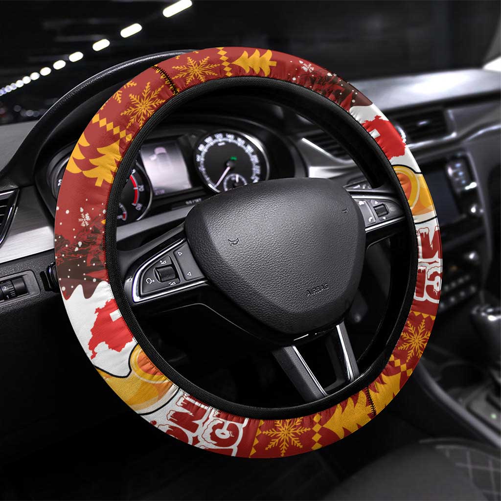 Swiss Santa Plays The Alphorn Christmas Steering Wheel Cover The Matterhorn with Christmas Elements