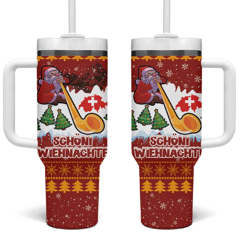 Swiss Santa Plays The Alphorn Christmas Tumbler With Handle The Matterhorn with Christmas Elements