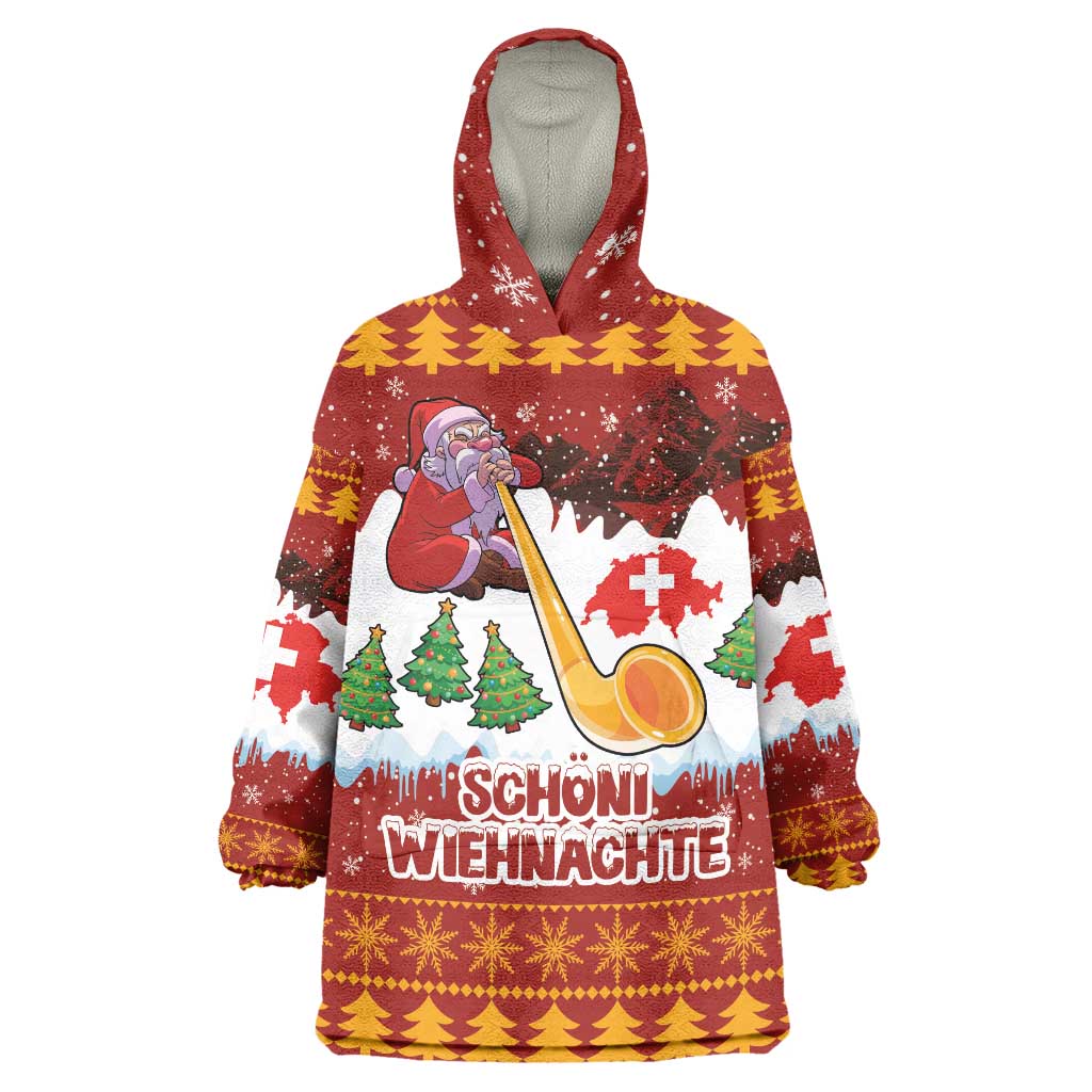 Swiss Santa Plays The Alphorn Christmas Wearable Blanket Hoodie The Matterhorn with Christmas Elements