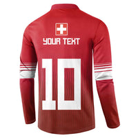 Back of red long-sleeve football jersey with Swiss cross and large '10' graphic