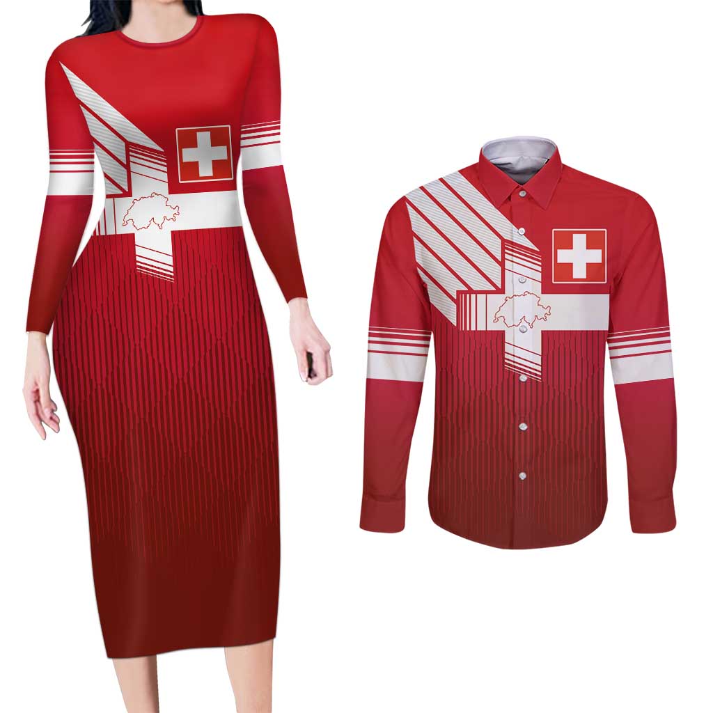 Custom Swiss Football Jersey for The Champions Couples Matching Long Sleeve Bodycon Dress and Long Sleeve Button Shirt - Wonder Print Shop