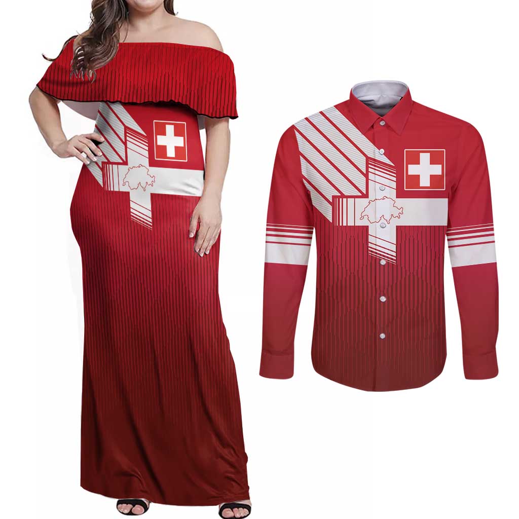 Custom Swiss Football Jersey for The Champions Couples Matching Off Shoulder Maxi Dress and Long Sleeve Button Shirt - Wonder Print Shop