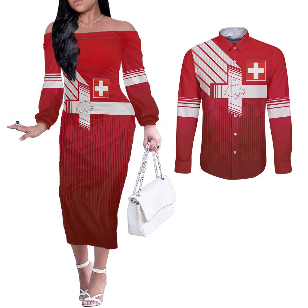 Custom Swiss Football Jersey for The Champions Couples Matching Off The Shoulder Long Sleeve Dress and Long Sleeve Button Shirt