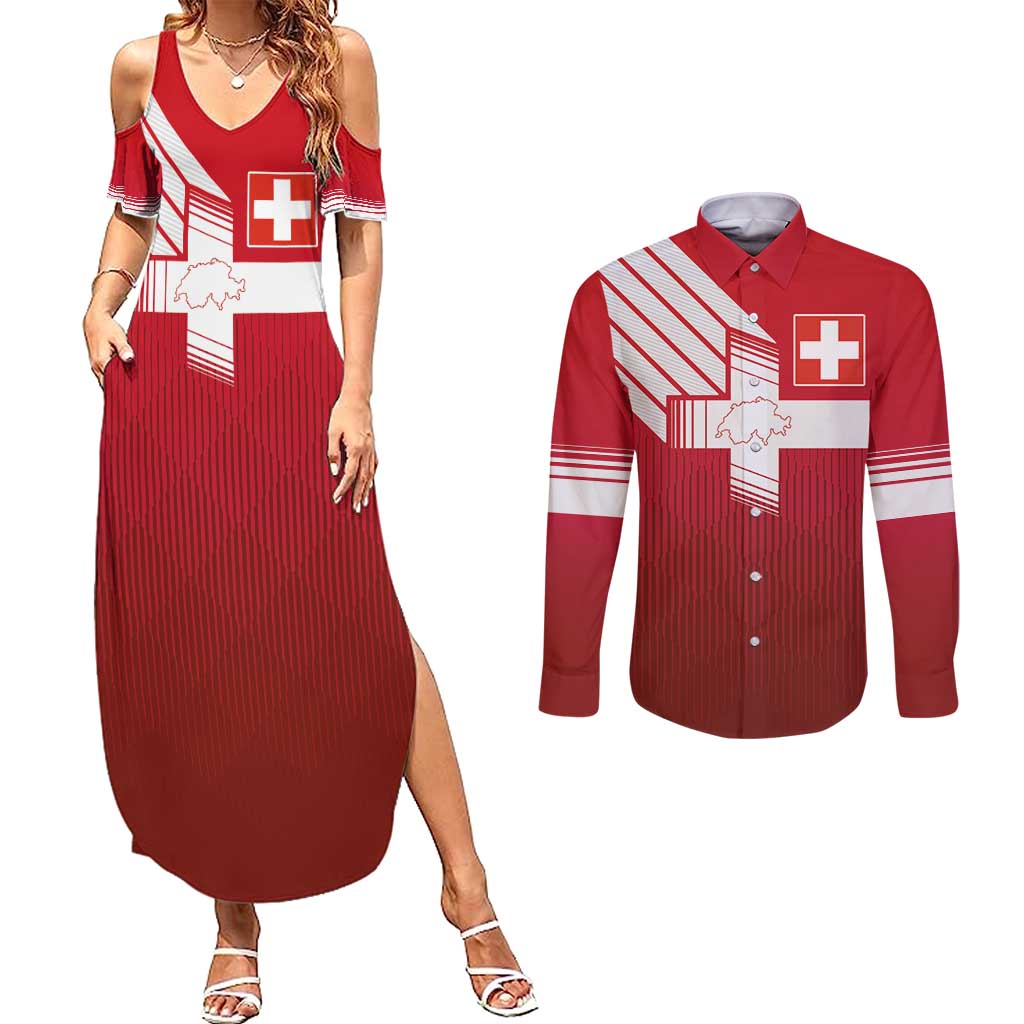 Custom Swiss Football Jersey for The Champions Couples Matching Summer Maxi Dress and Long Sleeve Button Shirt - Wonder Print Shop