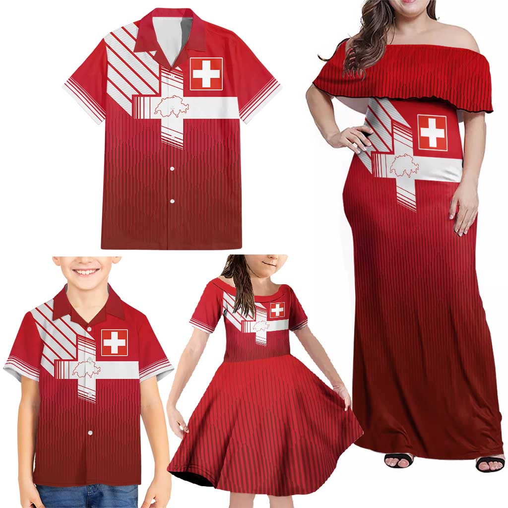 Custom Swiss Football Jersey for The Champions Family Matching Off Shoulder Maxi Dress and Hawaiian Shirt - Wonder Print Shop