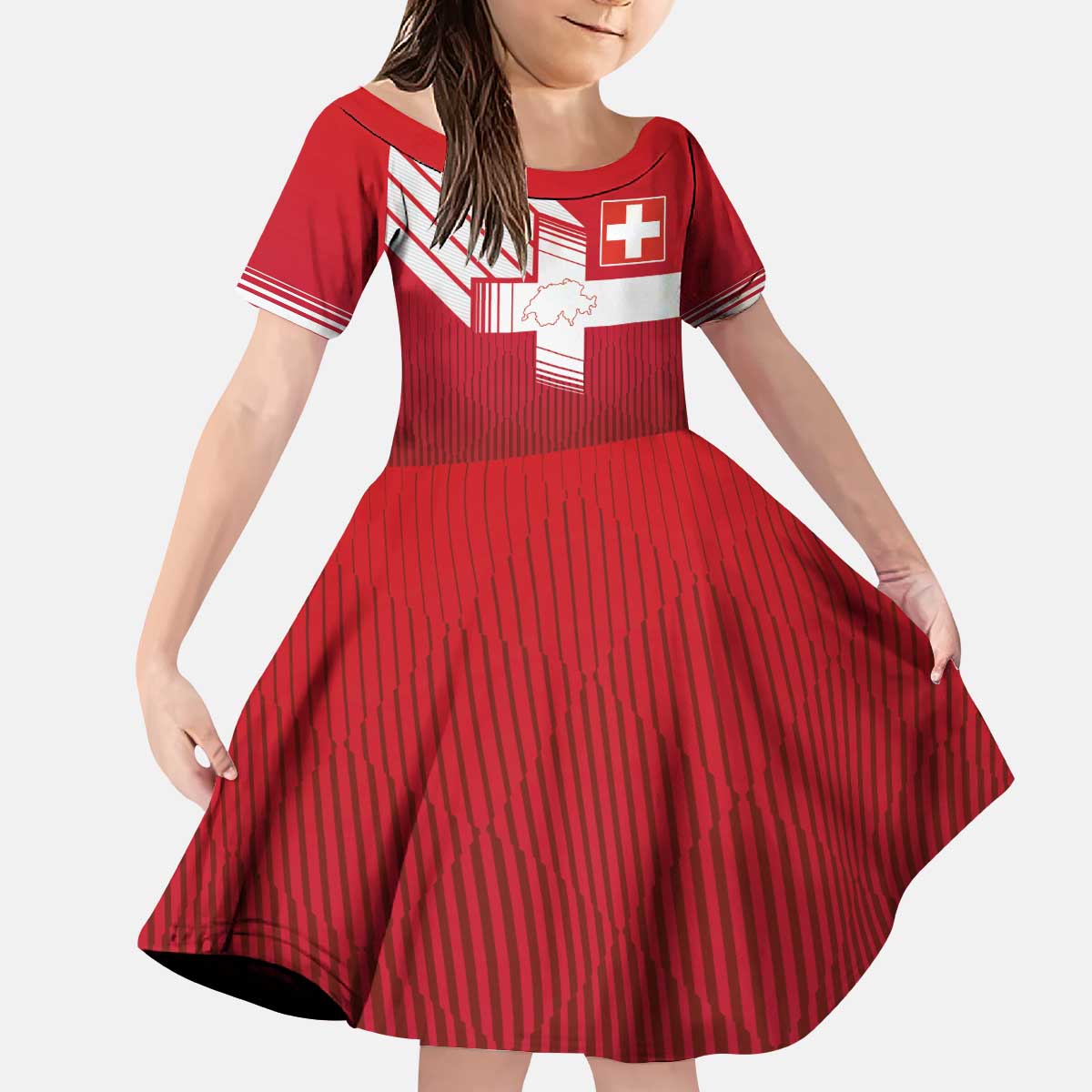 Custom Swiss Football Jersey for The Champions Kid Short Sleeve Dress - Wonder Print Shop