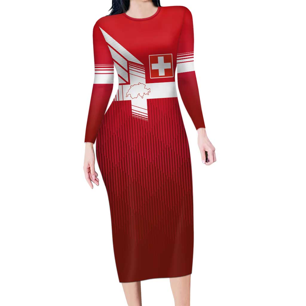 Custom Swiss Football Jersey for The Champions Long Sleeve Bodycon Dress - Wonder Print Shop