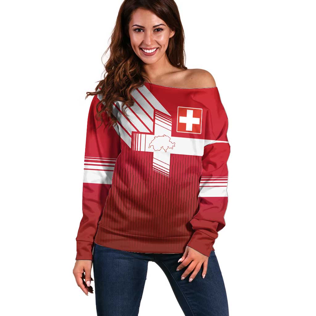 Custom Swiss Football Jersey for The Champions Off Shoulder Sweater - Wonder Print Shop