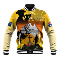Yellow baseball jacket with black graphics, ribbed collar, and snap button front